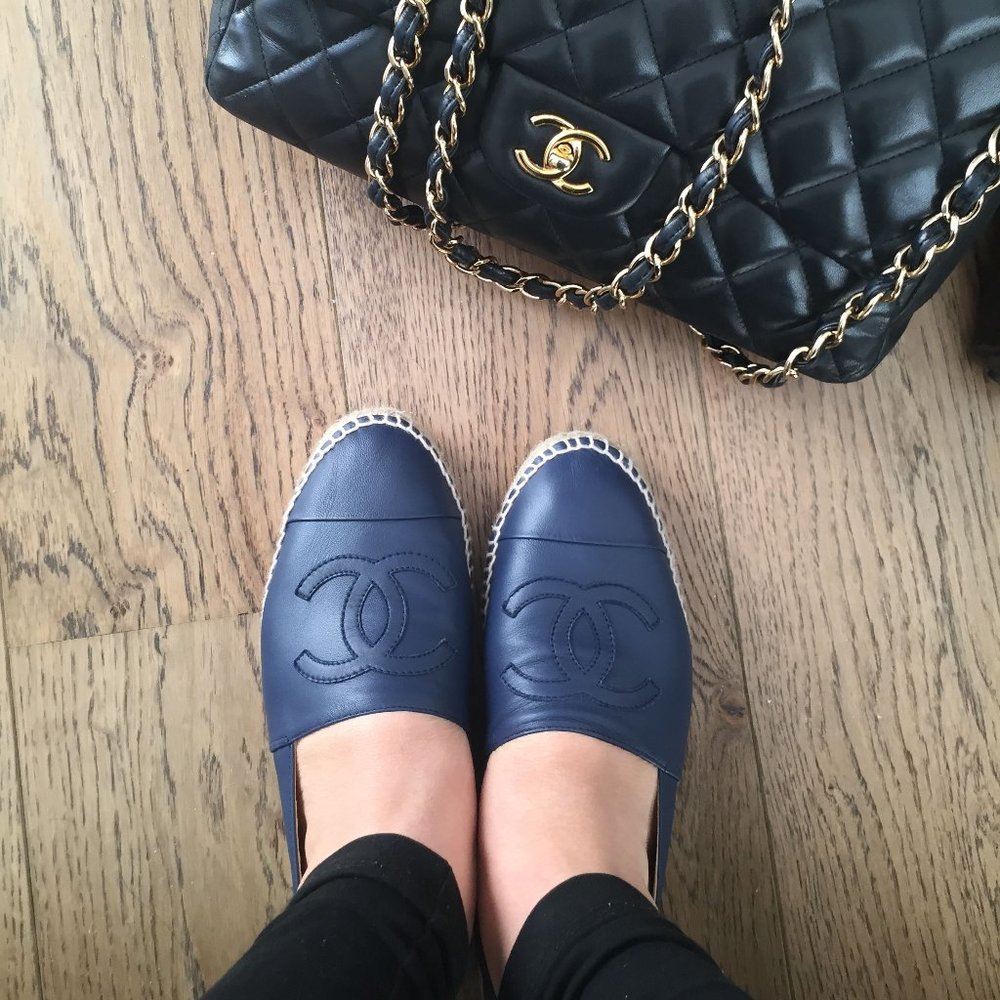 Chanel - Navy Leather Espadrilles Size 41 - Picture 1 of 8